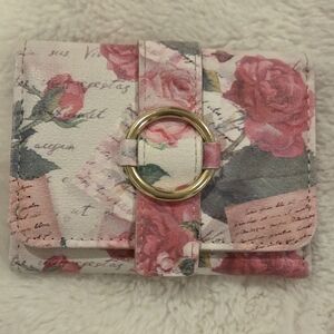 Rose Floral Women's Wallet with Gold Ring Accent